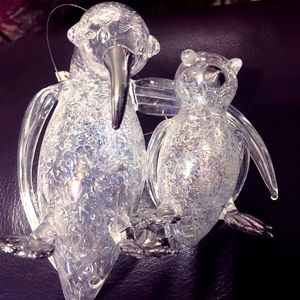 2 Hand Blown Glass Penguins-  Hanging